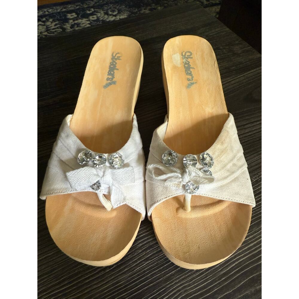 6/$25 Vintage Sketchers Cali Canvas Foam Fun Wedge Sabdals Sz. 9